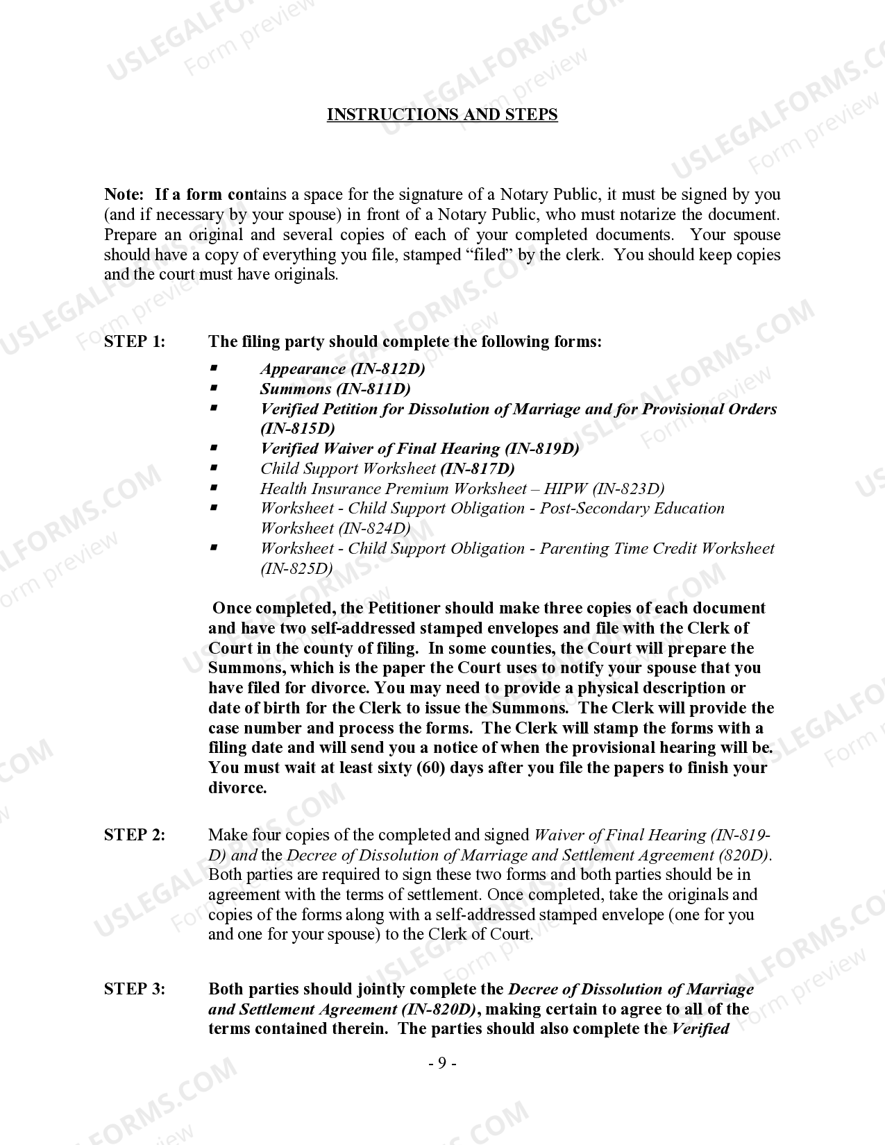 Indiana No No Fault Divorce Indiana US Legal Forms