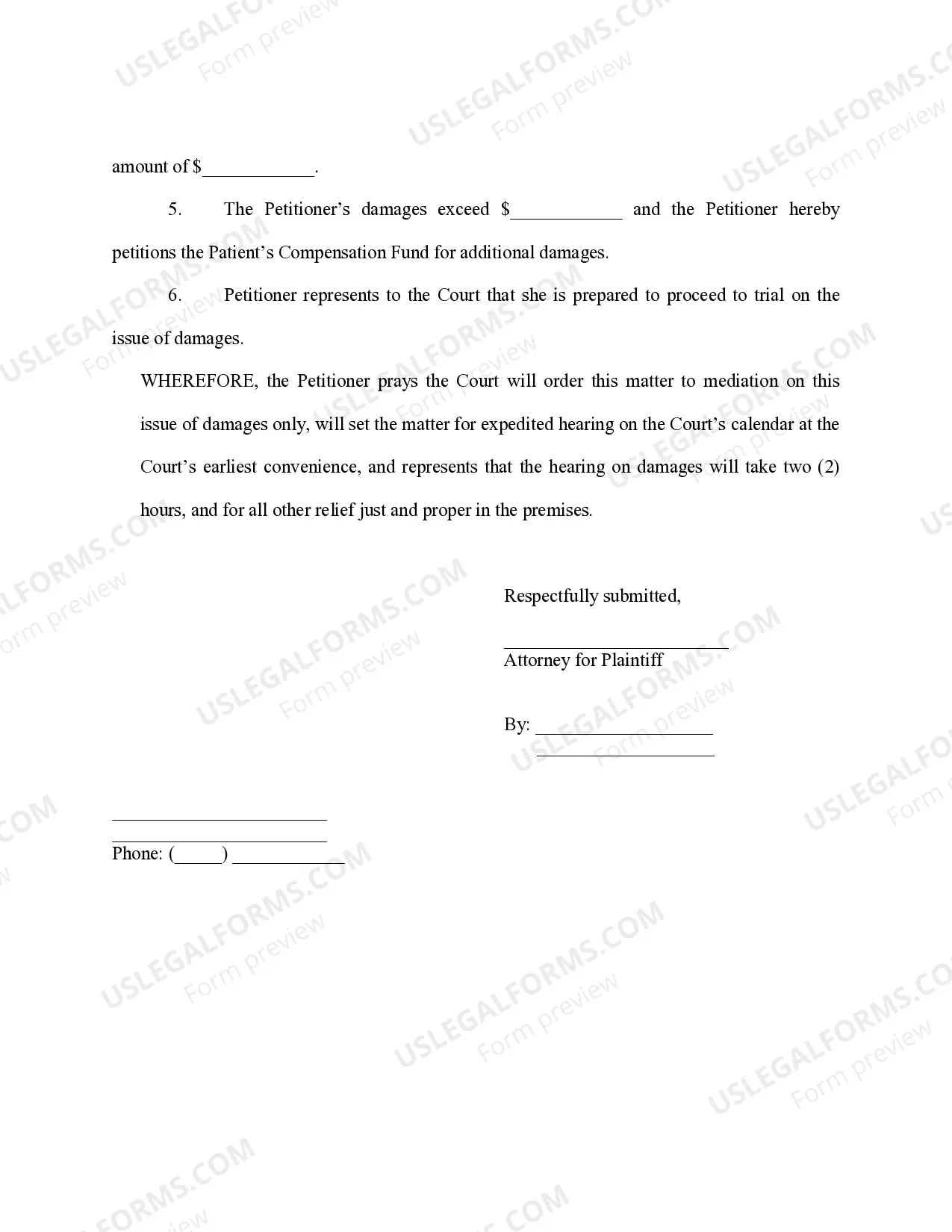 Preview Petition for Damages From Patient's Compensation Fund