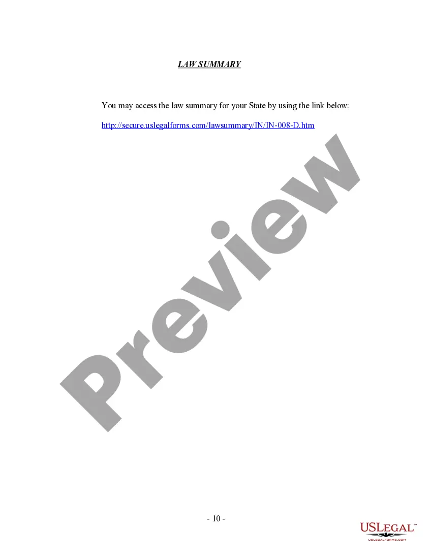 Preview Indiana No-Fault Agreed Uncontested Divorce Package for Dissolution of Marriage for Persons with No Children with or without Property and Debts