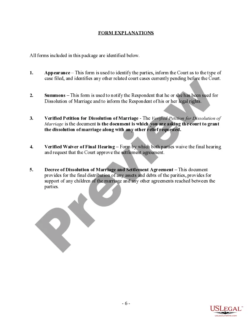 Preview Indiana No-Fault Agreed Uncontested Divorce Package for Dissolution of Marriage for Persons with No Children with or without Property and Debts