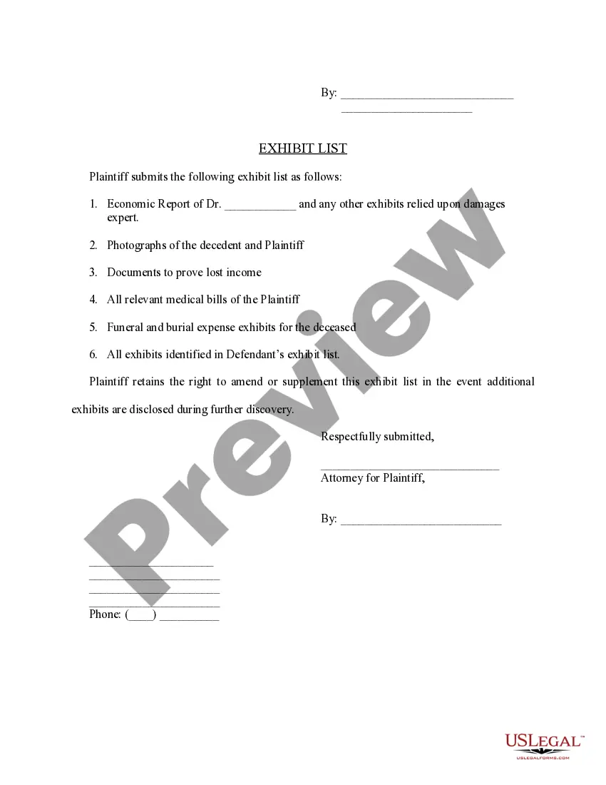 Preview Plaintiff's Witness and Exhibit List