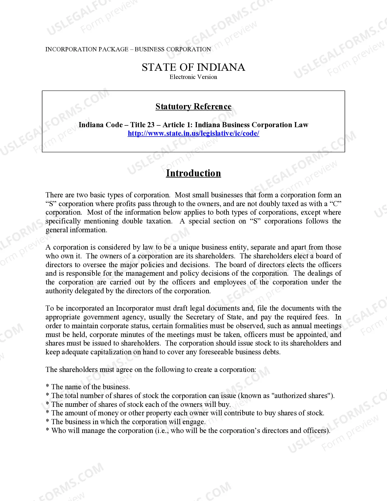 Preview Indiana Business Incorporation Package to Incorporate Corporation