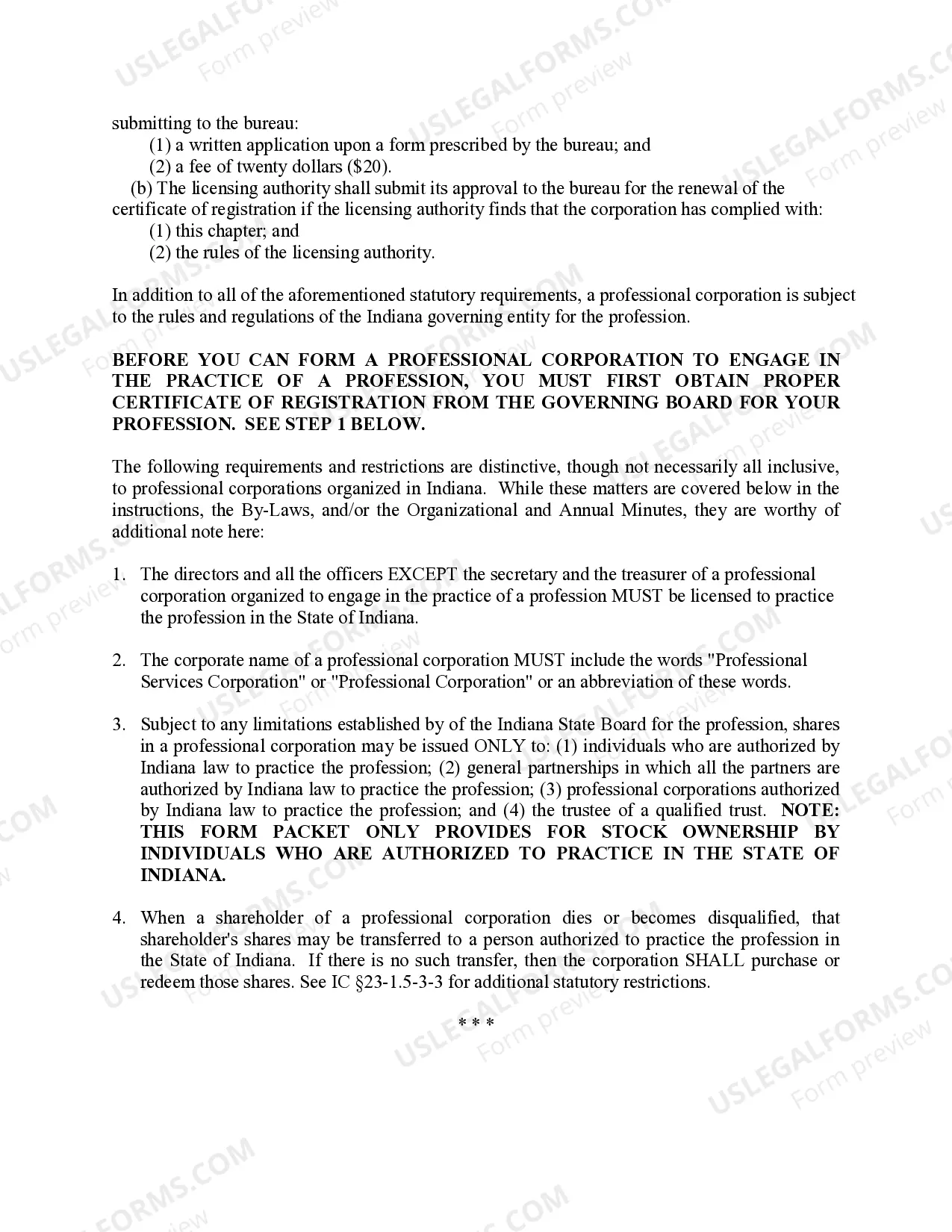 Preview Professional Corporation Package for Indiana
