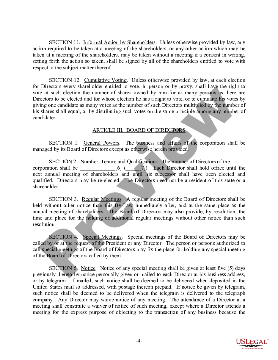 page 4 Indiana Bylaws for Corporation preview