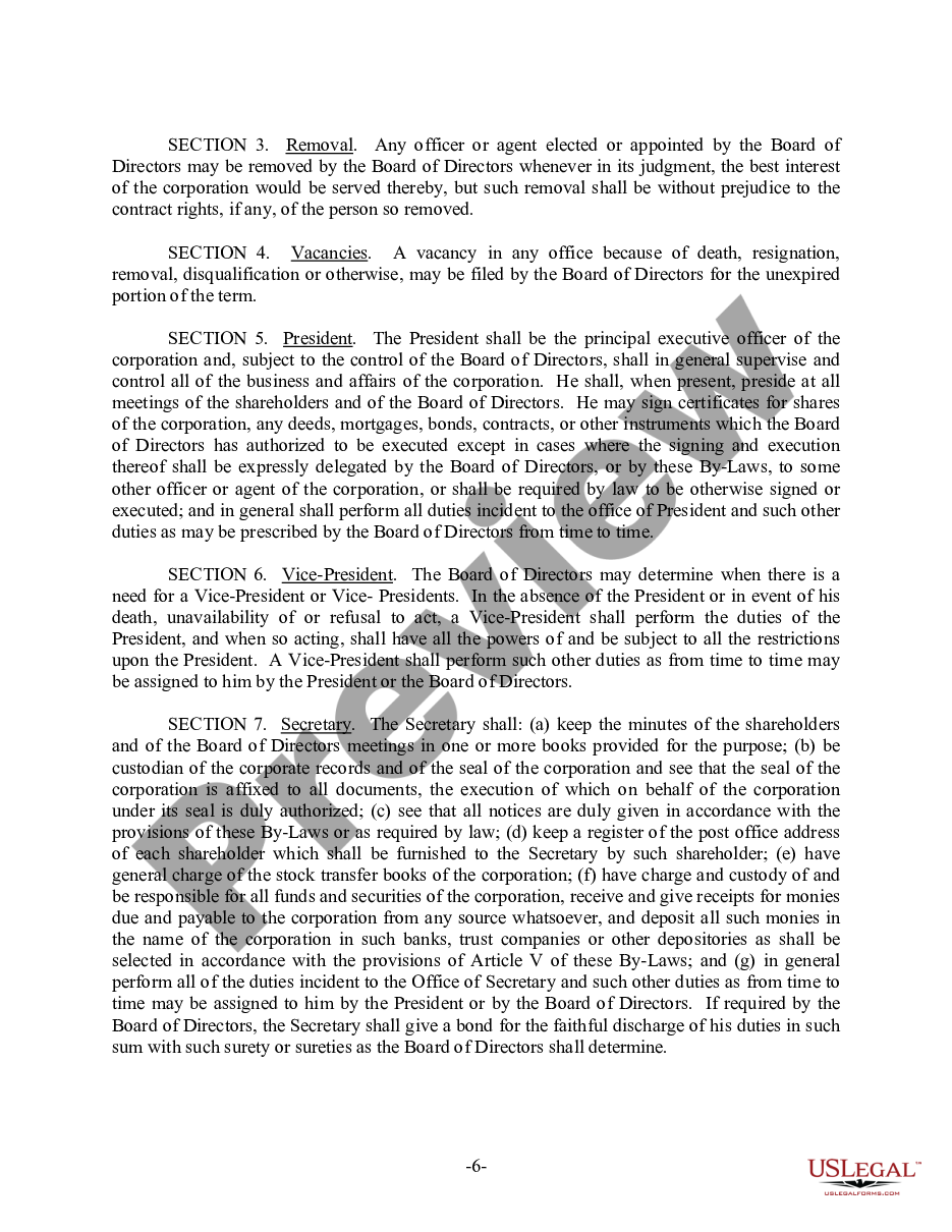 page 6 Indiana Bylaws for Corporation preview