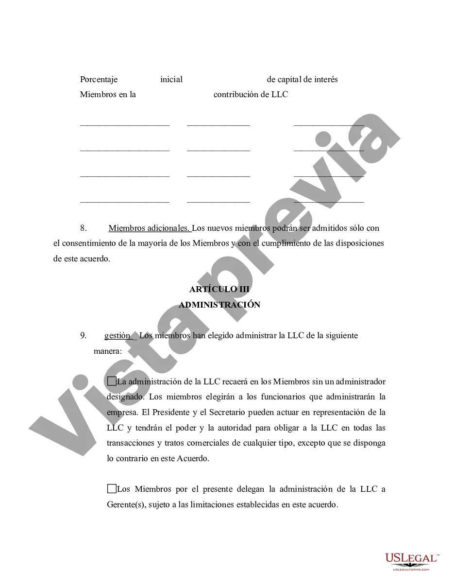 Preview Acuerdo Operativo de Sociedad de Responsabilidad Limitada LLC