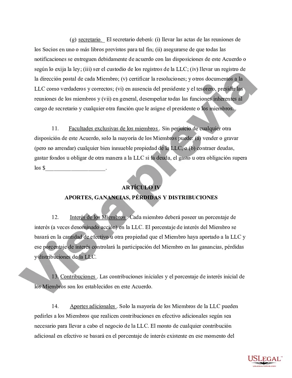 Preview Acuerdo Operativo de Sociedad de Responsabilidad Limitada LLC