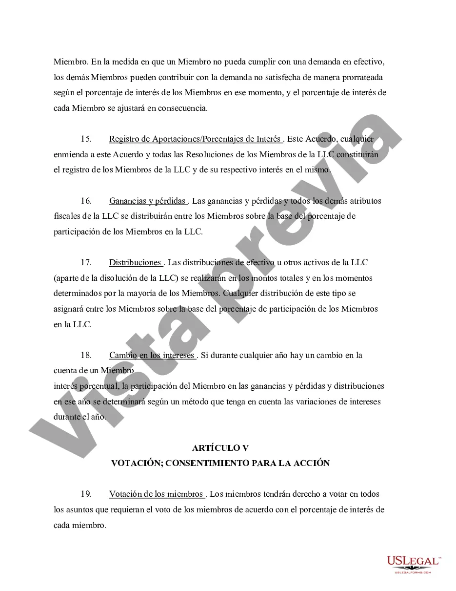 Preview Acuerdo Operativo de Sociedad de Responsabilidad Limitada LLC