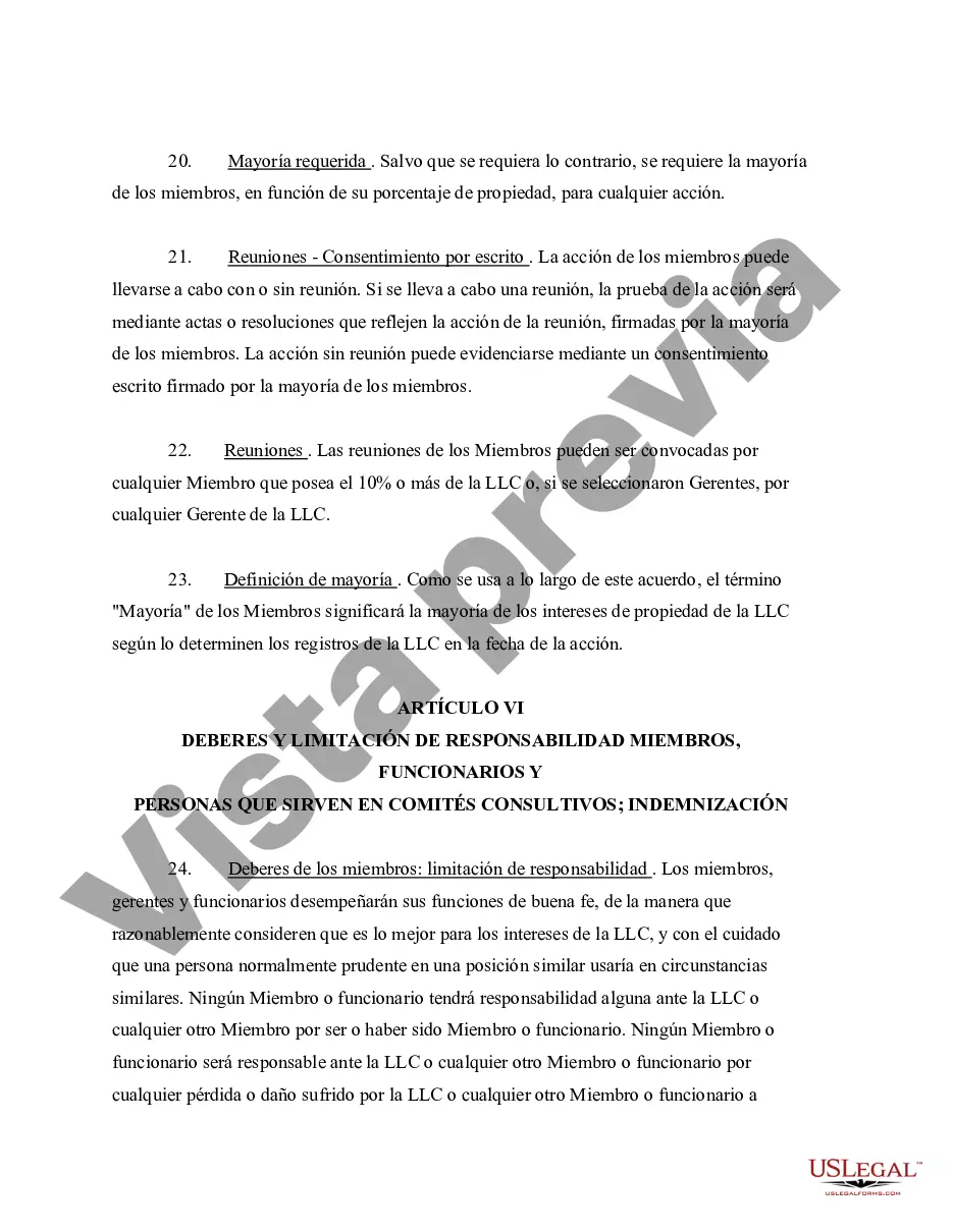 Preview Acuerdo Operativo de Sociedad de Responsabilidad Limitada LLC