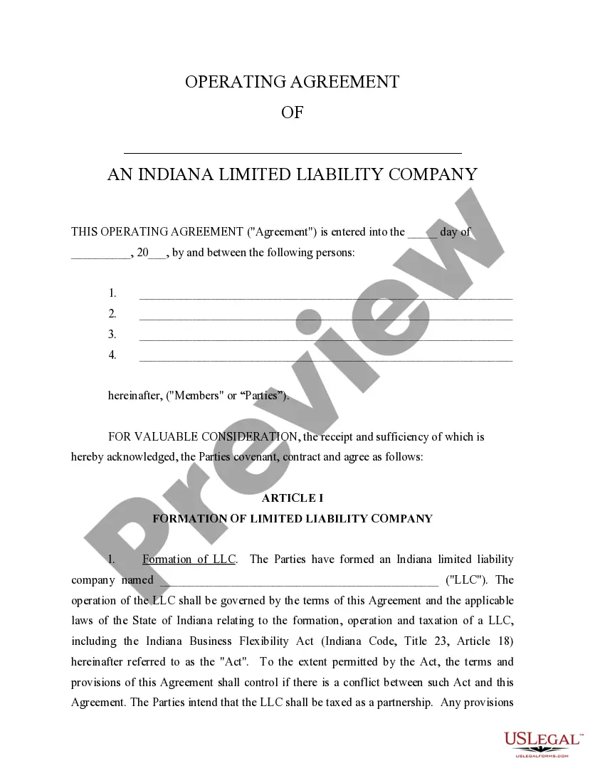 Preview Limited Liability Company LLC Operating Agreement