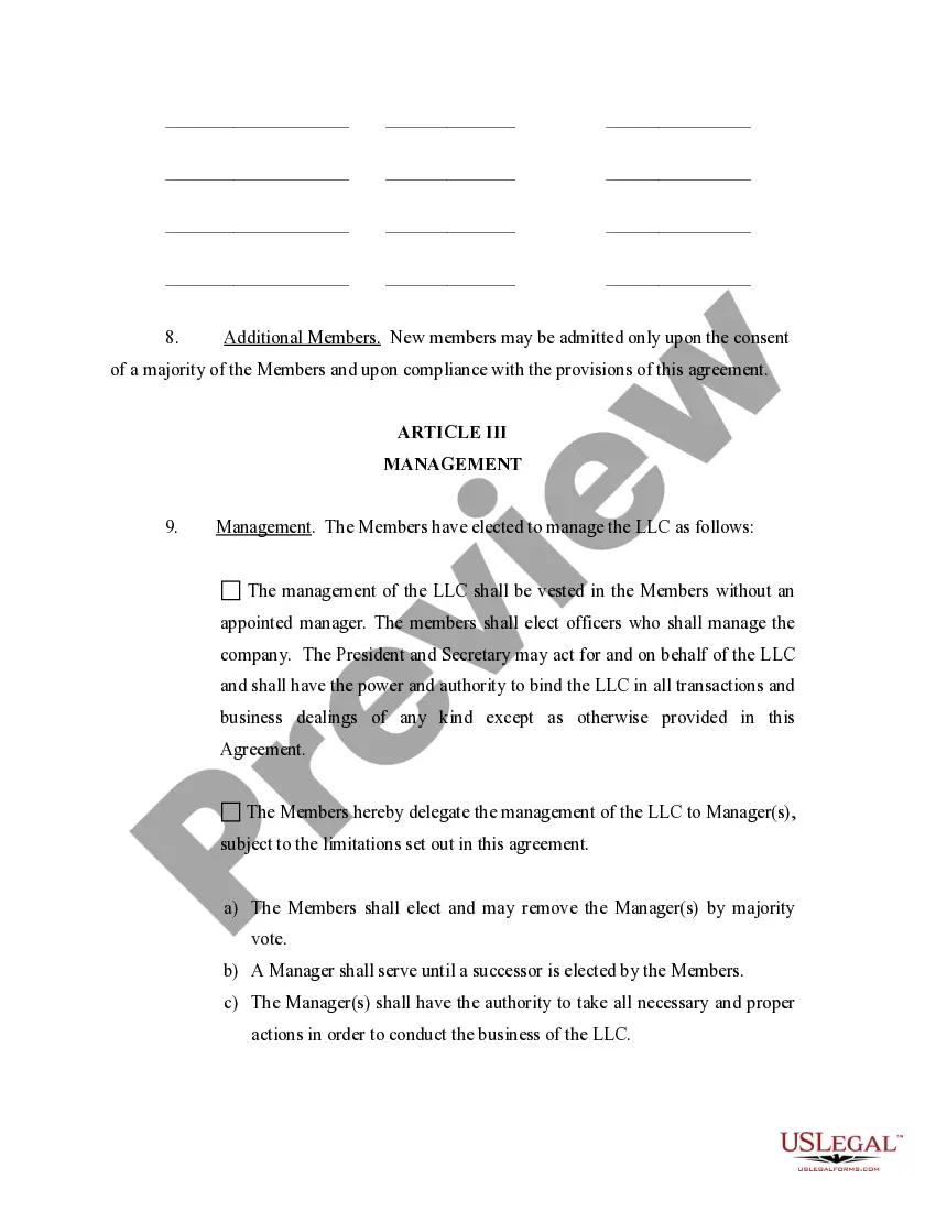 Preview Limited Liability Company LLC Operating Agreement