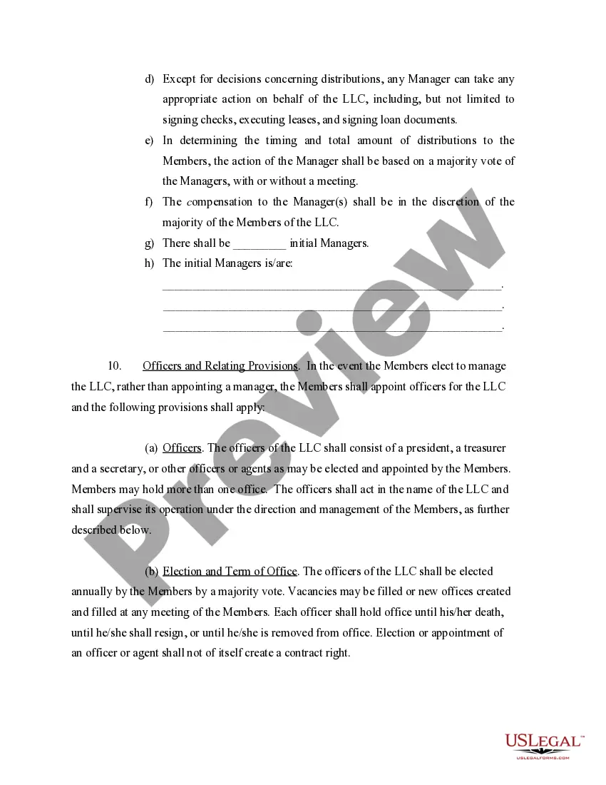 Preview Limited Liability Company LLC Operating Agreement