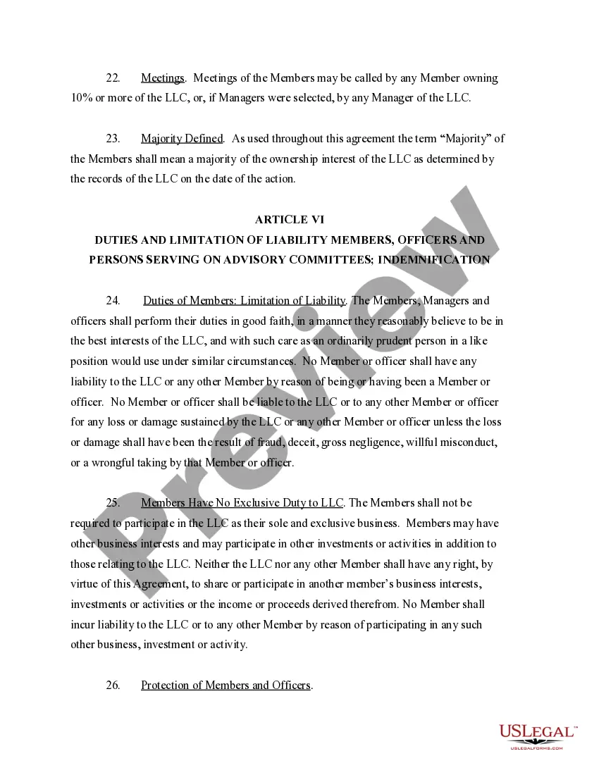 Preview Limited Liability Company LLC Operating Agreement