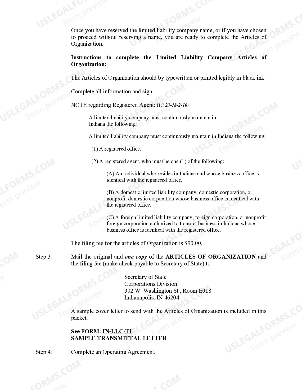 Preview Indiana Limited Liability Company LLC Formation Package