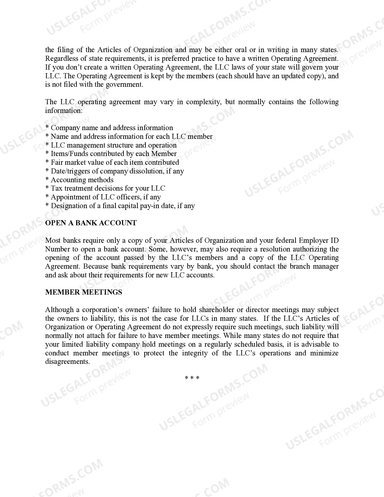 Preview Indiana Limited Liability Company LLC Formation Package