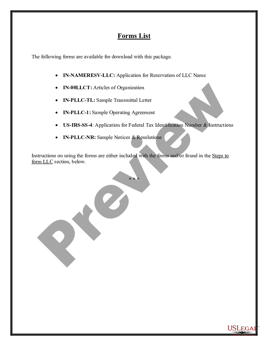 page 3 Indiana Professional Limited Liability Company PLLC Formation Package. preview