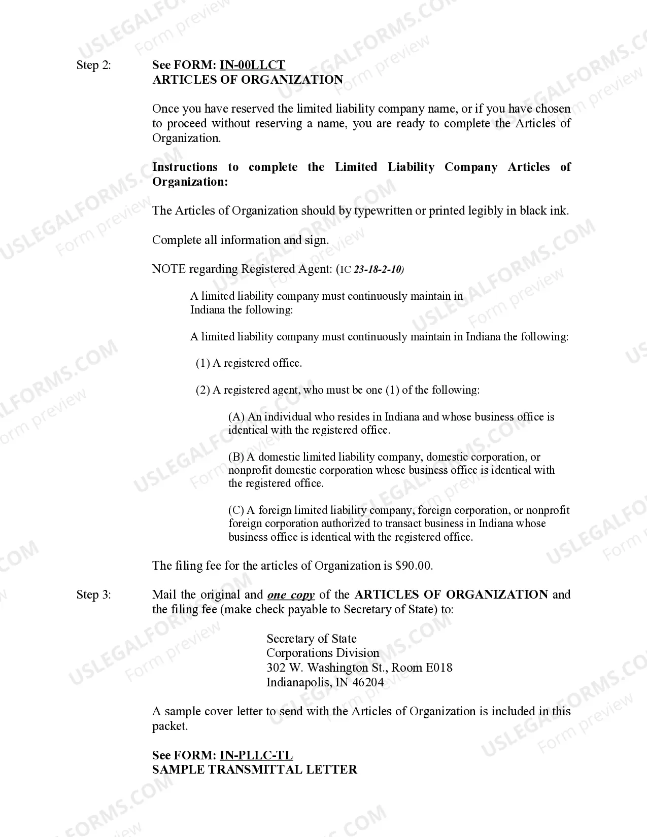 Preview Indiana Professional Limited Liability Company PLLC Formation Package.