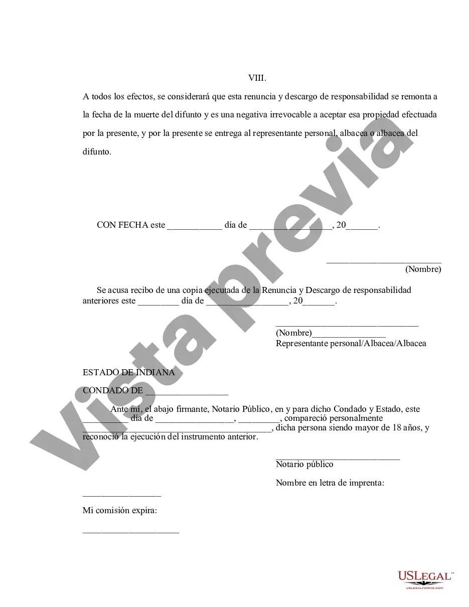 Preview Renuncia y renuncia de propiedad de Indiana recibida por sucesión intestada
