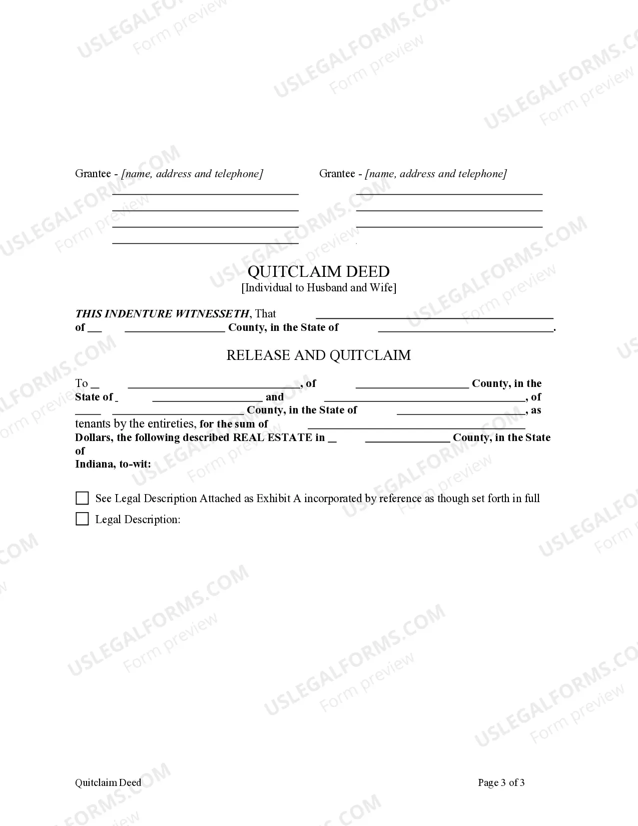 Preview Quitclaim Deed from Individual to Husband and Wife