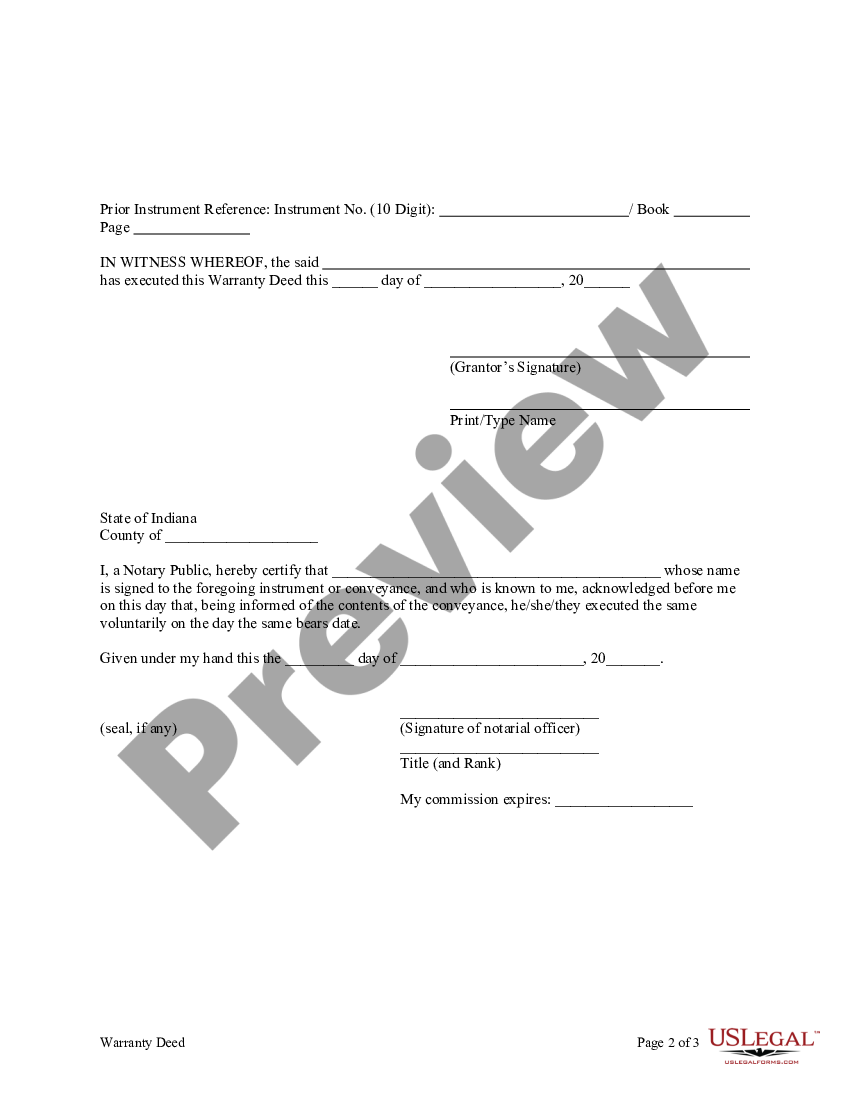 Fort Wayne Indiana Warranty Deed From Individual To Husband And Wife How To Add Spouse To Deed 