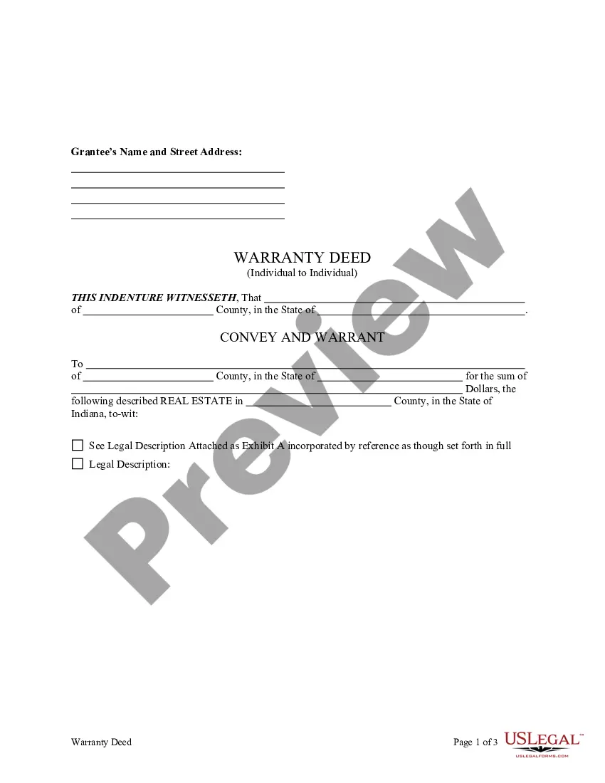 Preview Warranty Deed - Individual Grantor, by Attorney in Fact, to Individual