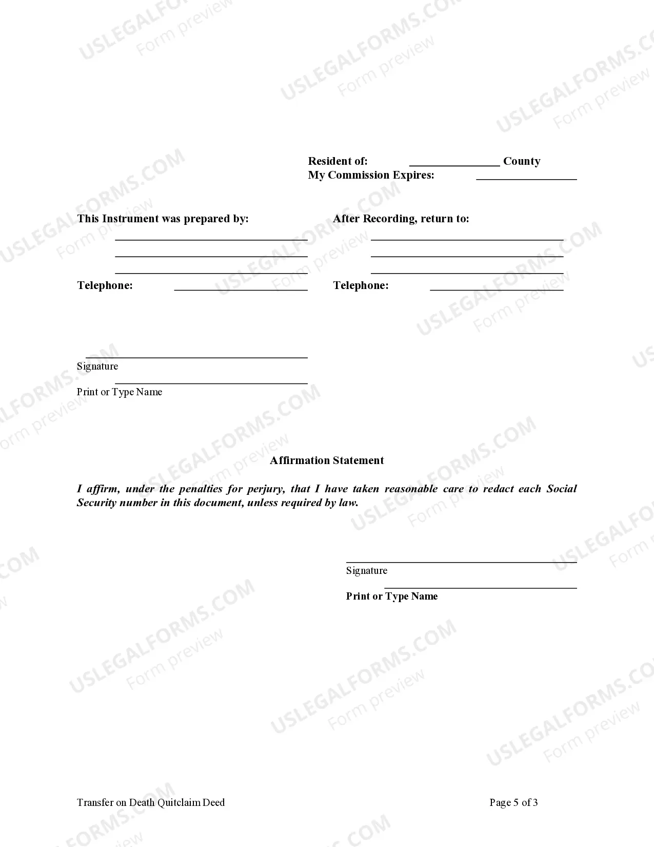 Preview Beneficiary Transfer on Death Quitclaim Deed from Individual to Individual