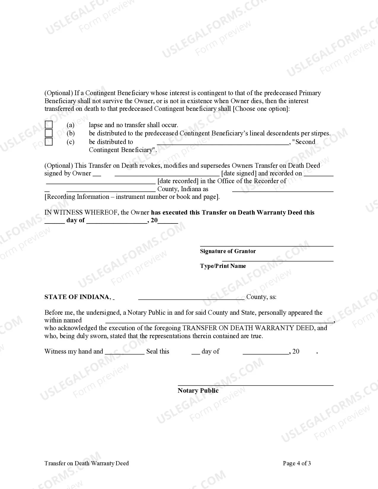 Preview Beneficiary Transfer on Death Warranty Deed from Individual to Individual