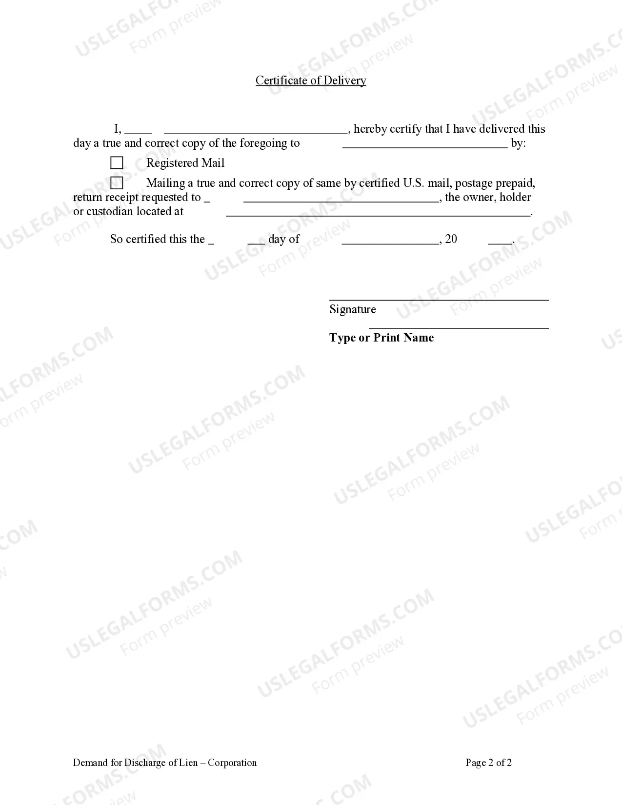 Preview Demand for Discharge of Lien - Corporation