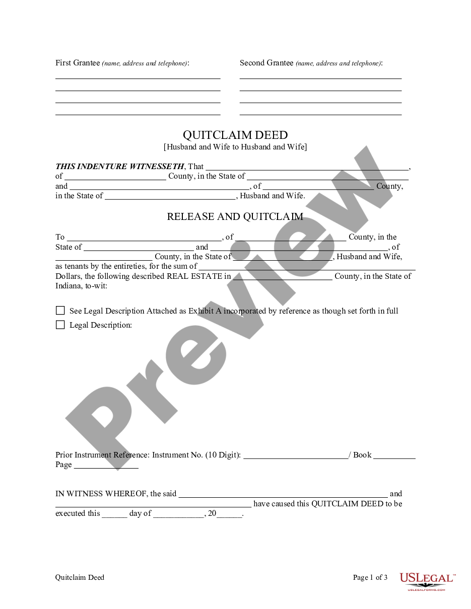 Indiana Quitclaim Deed From Husband And Wife To Husband And Wife Quit Claim Deed Married 2318