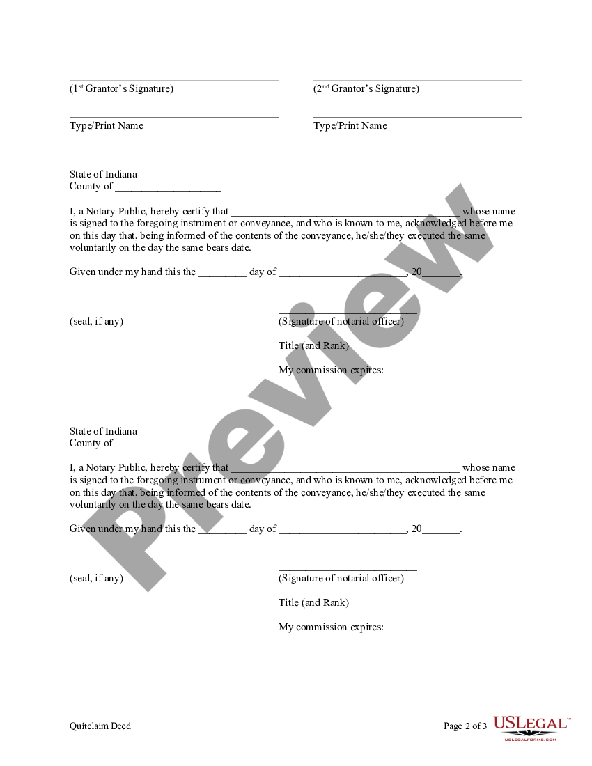 Indiana Quitclaim Deed From Husband And Wife To Husband And Wife Quit Claim Deed Married 0278