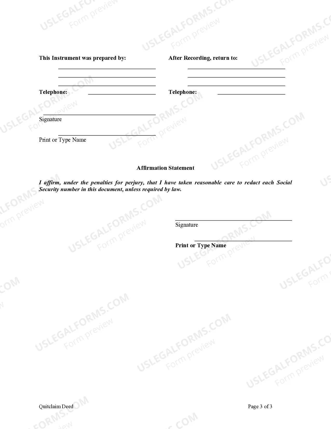 Preview Quitclaim Deed from Husband and Wife to Husband and Wife