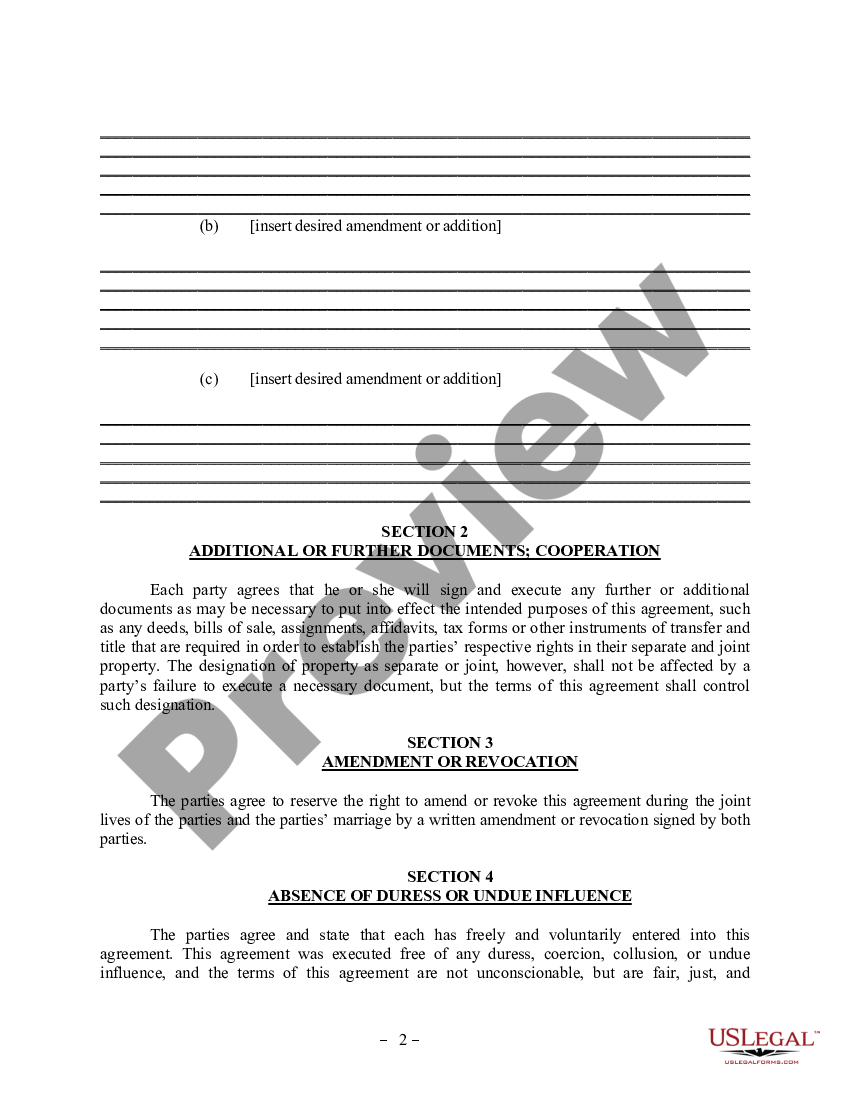 Amendment To Postnuptial Property Agreement Indiana Us Legal Forms 4607