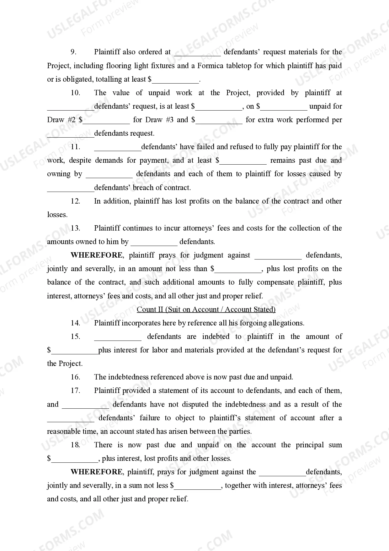 Preview Amended Complaint to Foreclose Mechanic's Lien and for Damages