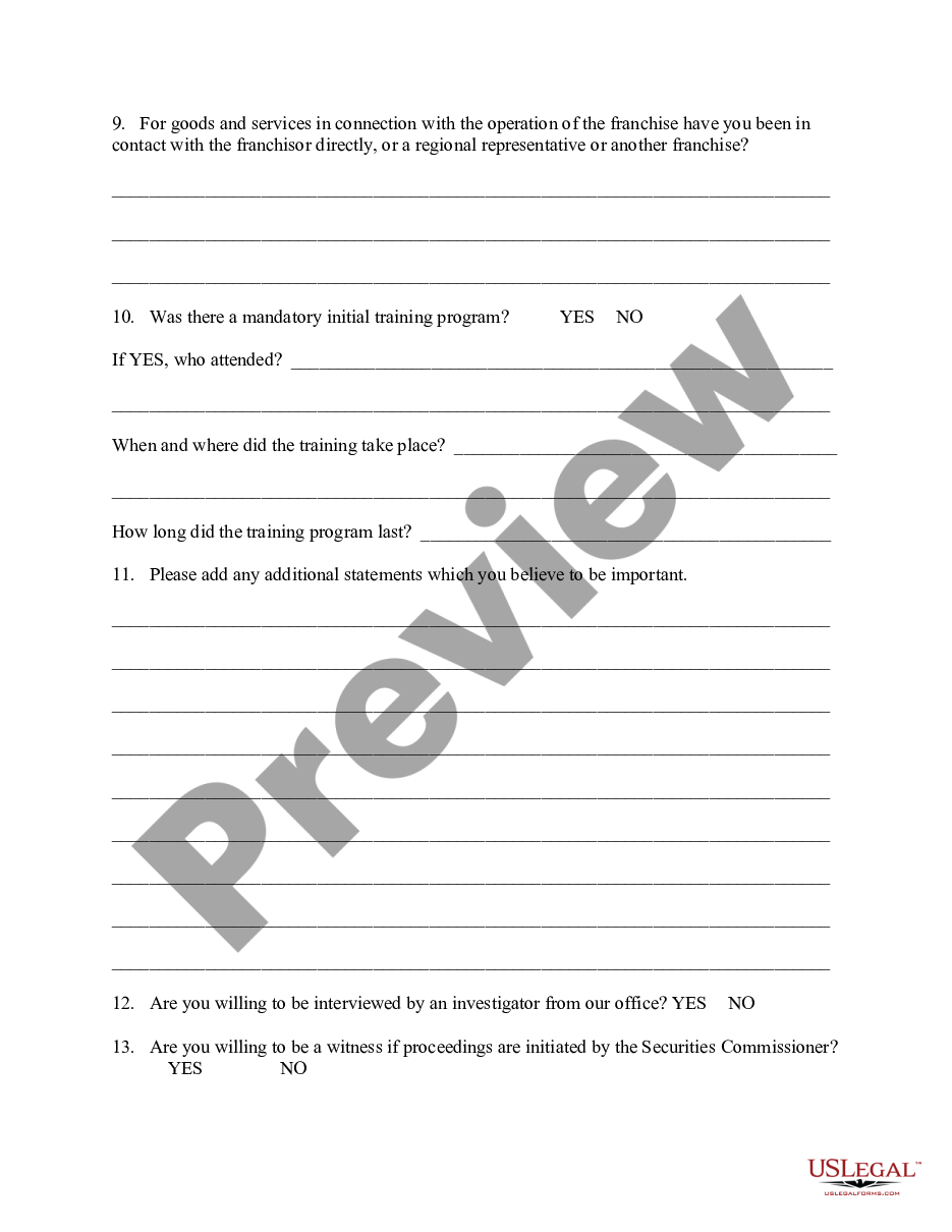 page 3 Franchise Complaint Form preview