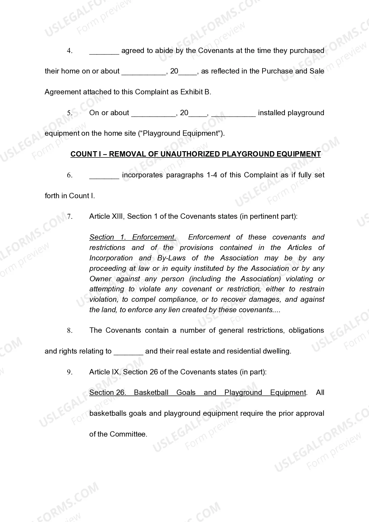 Preview Complaint To Enforce Declaration of Covenants, Conditions, Easements, and