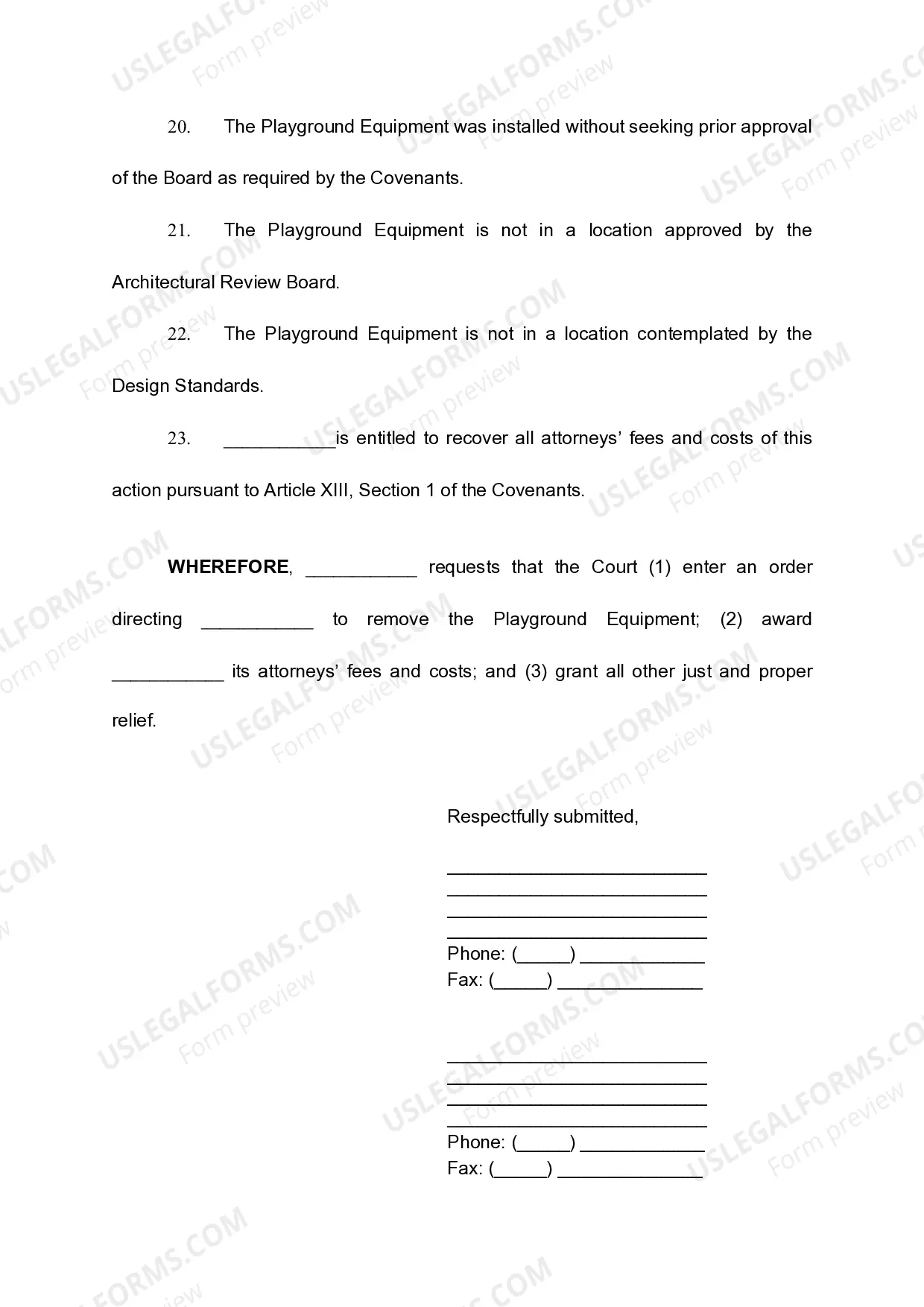 Preview Complaint To Enforce Declaration of Covenants, Conditions, Easements, and