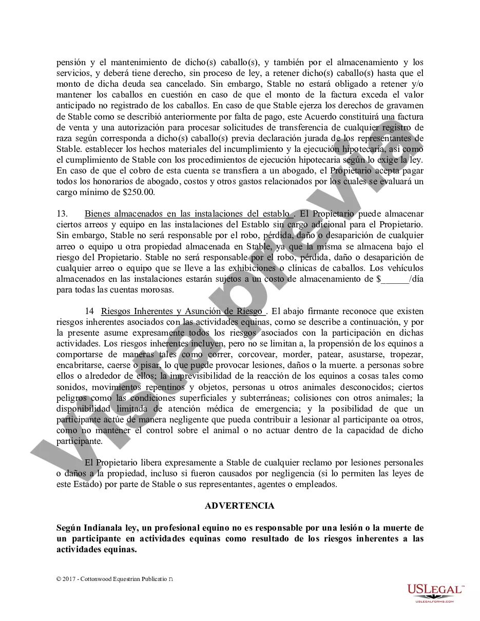 Preview Acuerdo de establo de embarque - Formularios equinos de caballos