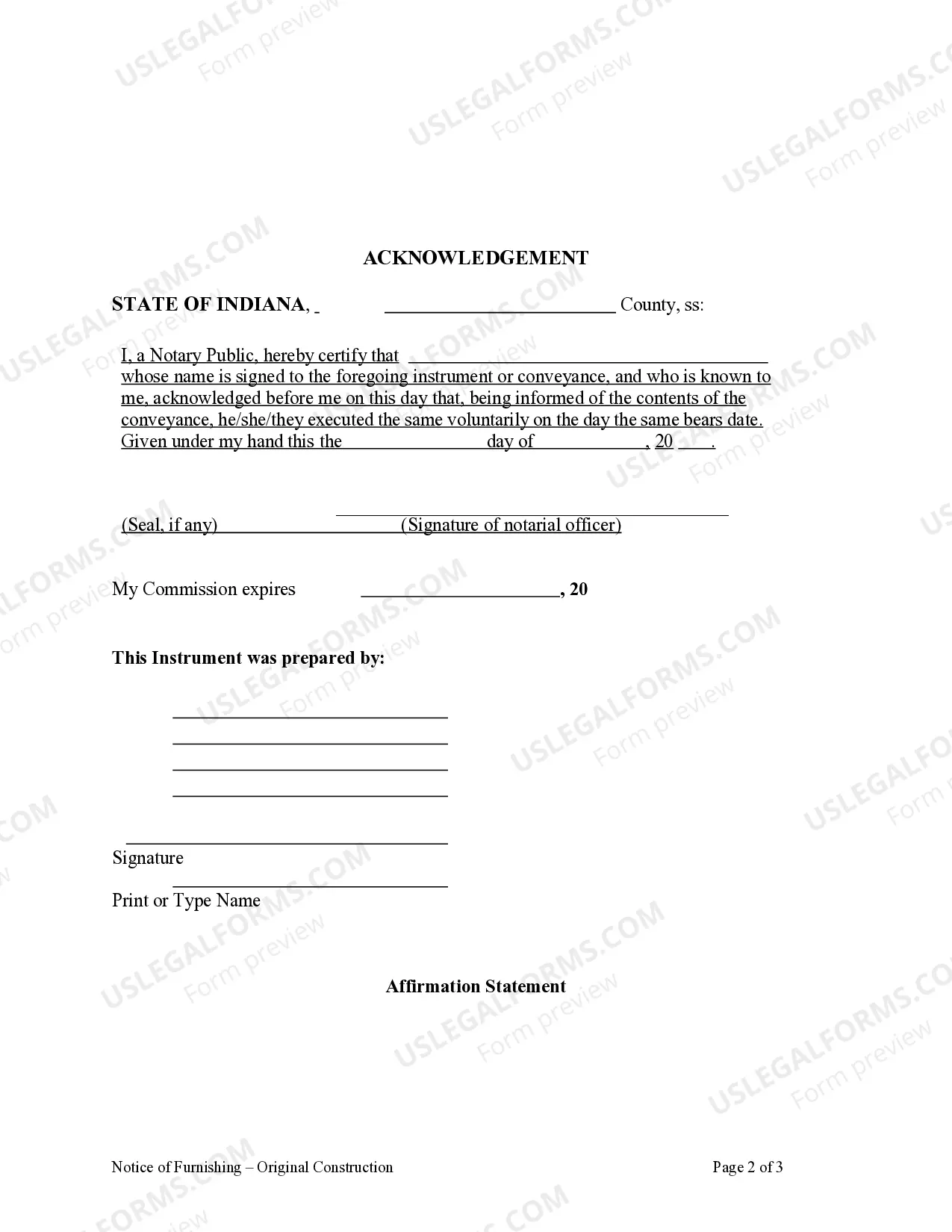 Preview Notice of Furnishing - Original Construction - Individual