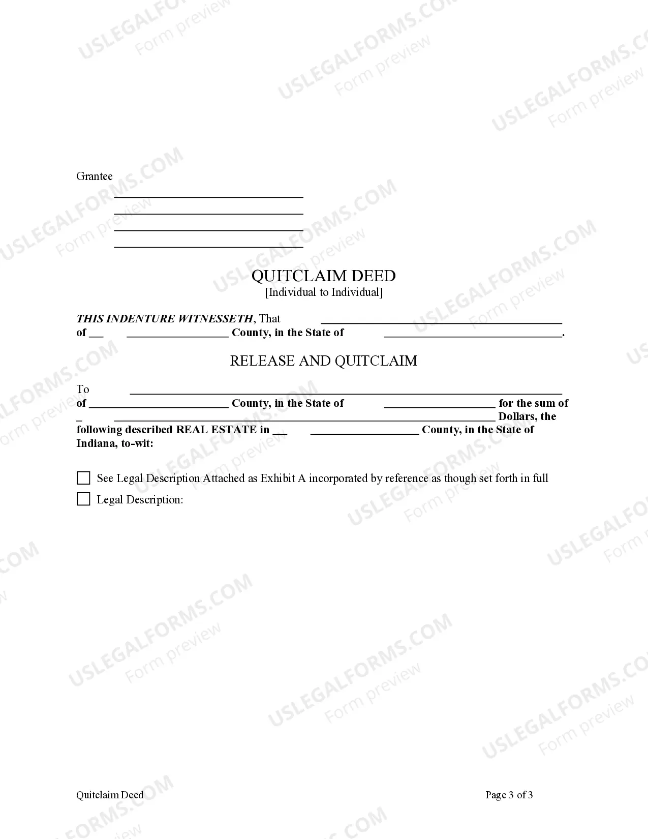 Preview Quitclaim Deed from Individual to Individual