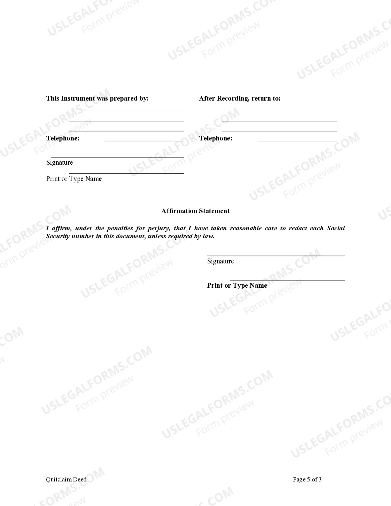 Preview Quitclaim Deed from Individual to Individual