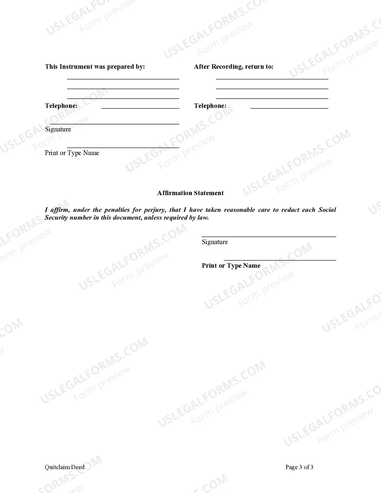 Preview Quitclaim Deed - Two Individuals to One Individual