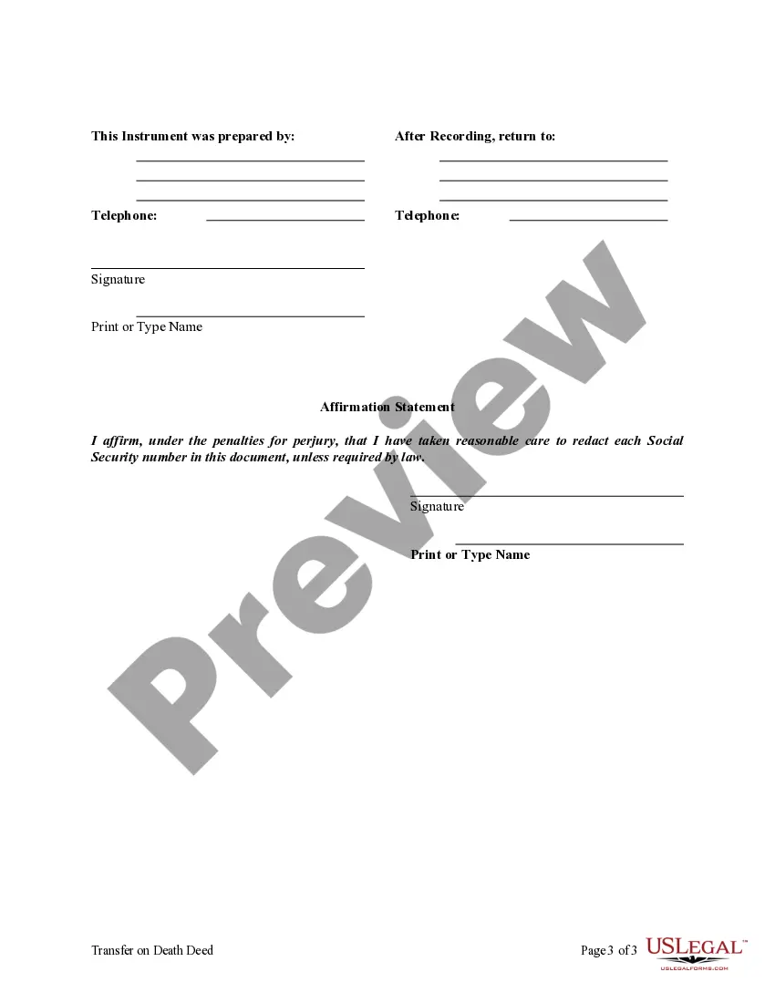 Preview Transfer on Death Deed - TOD from Individual to Two Individuals