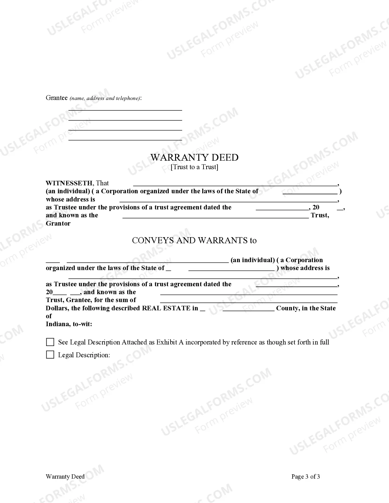 Preview Warranty Deed - Trust to a Trust