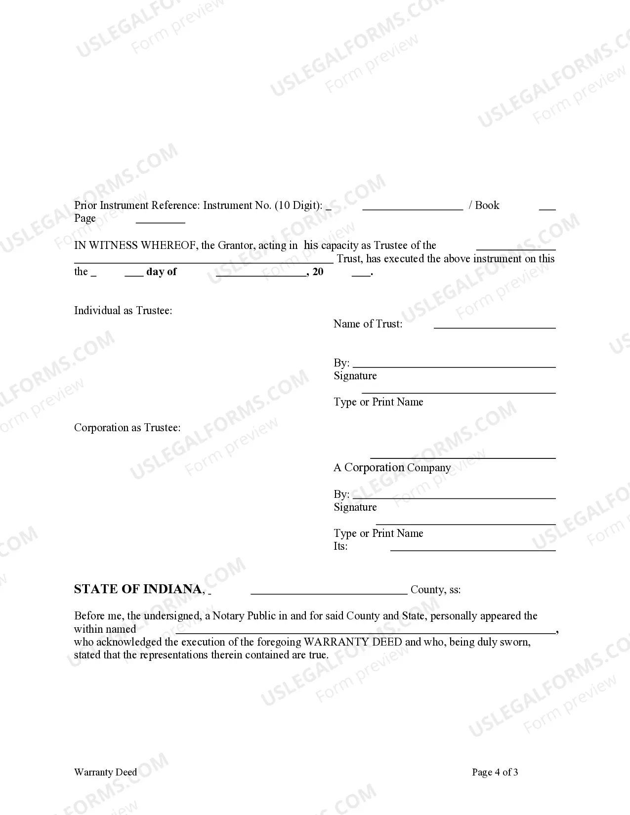 Preview Warranty Deed - Trust to a Trust