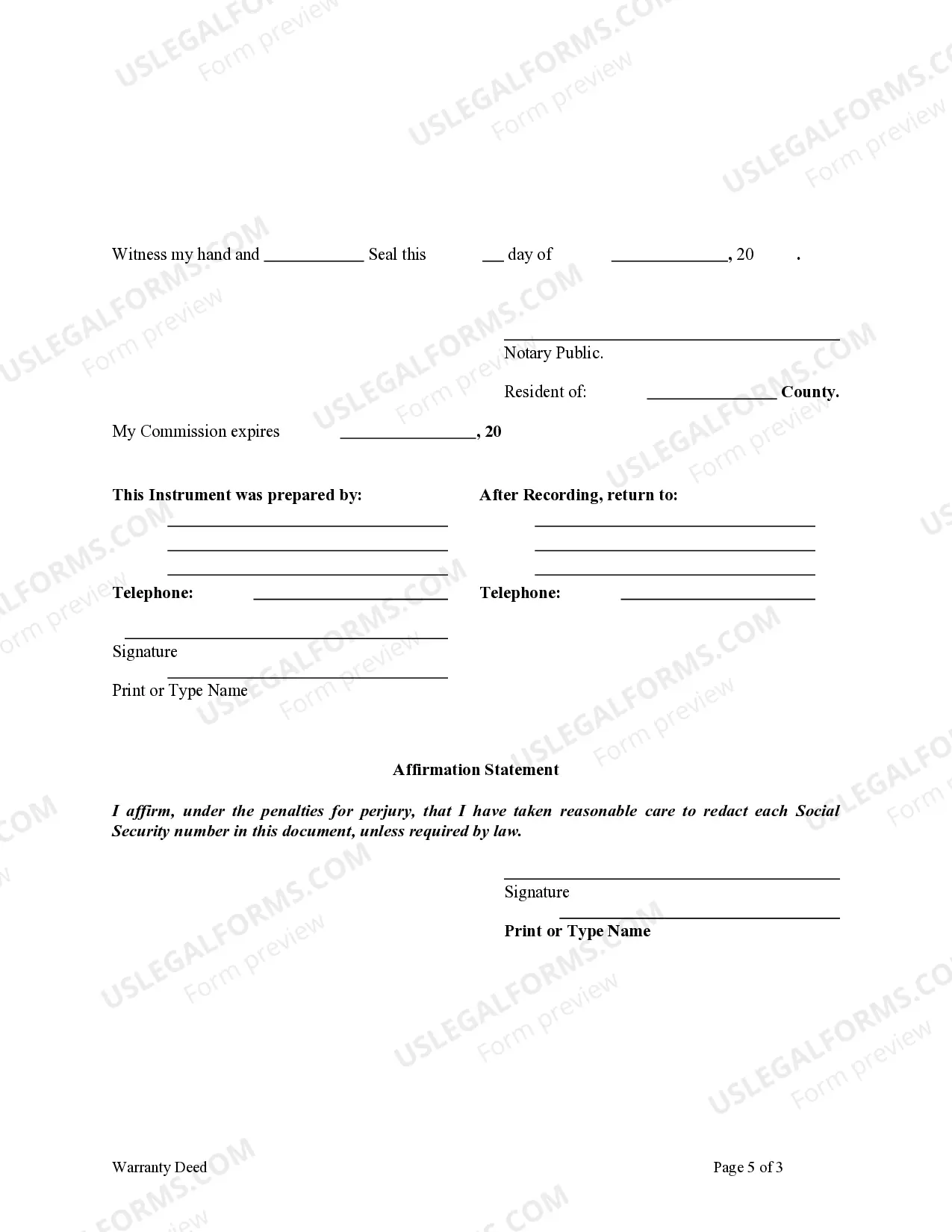 Preview Warranty Deed - Trust to a Trust