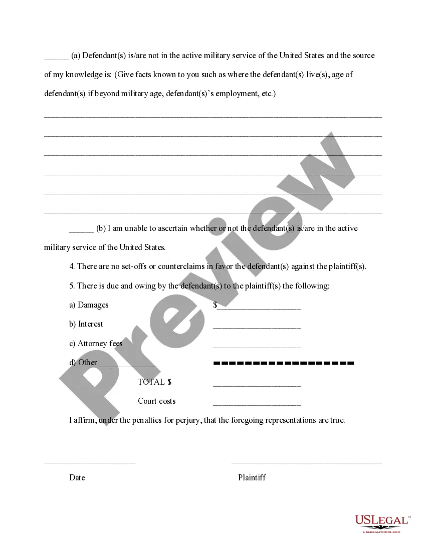 Preview Affidavit for Default