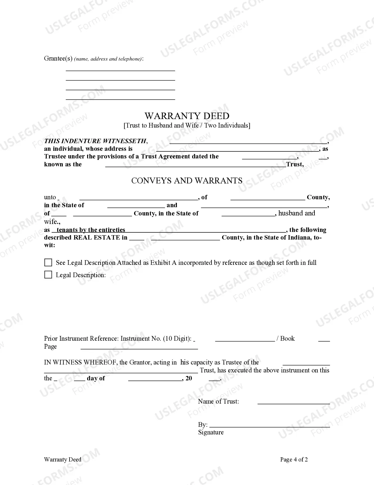Preview Warranty Deed from a Trust to Husband and Wife