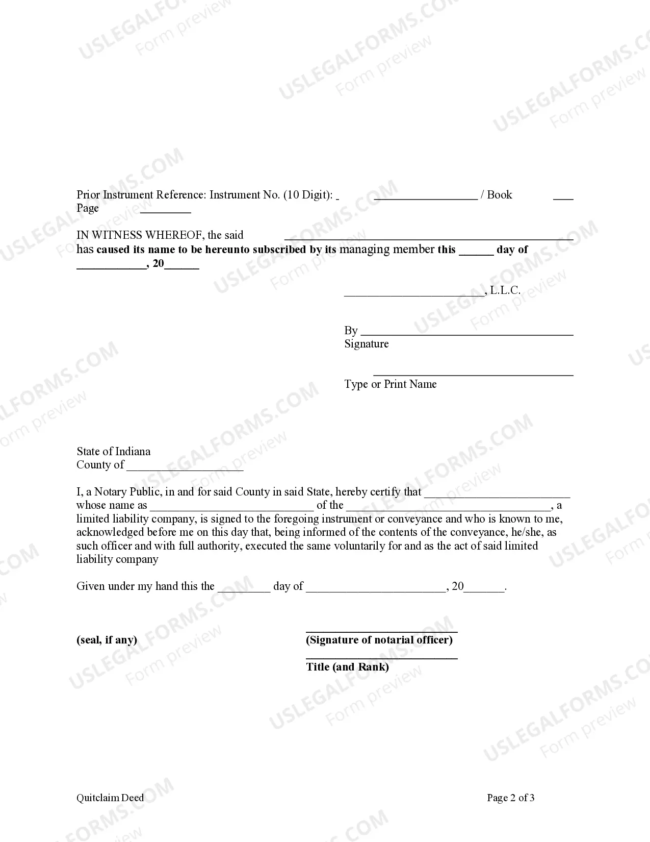 Preview Quitclaim Deed - Limited Liability Company to Limited Liability Company
