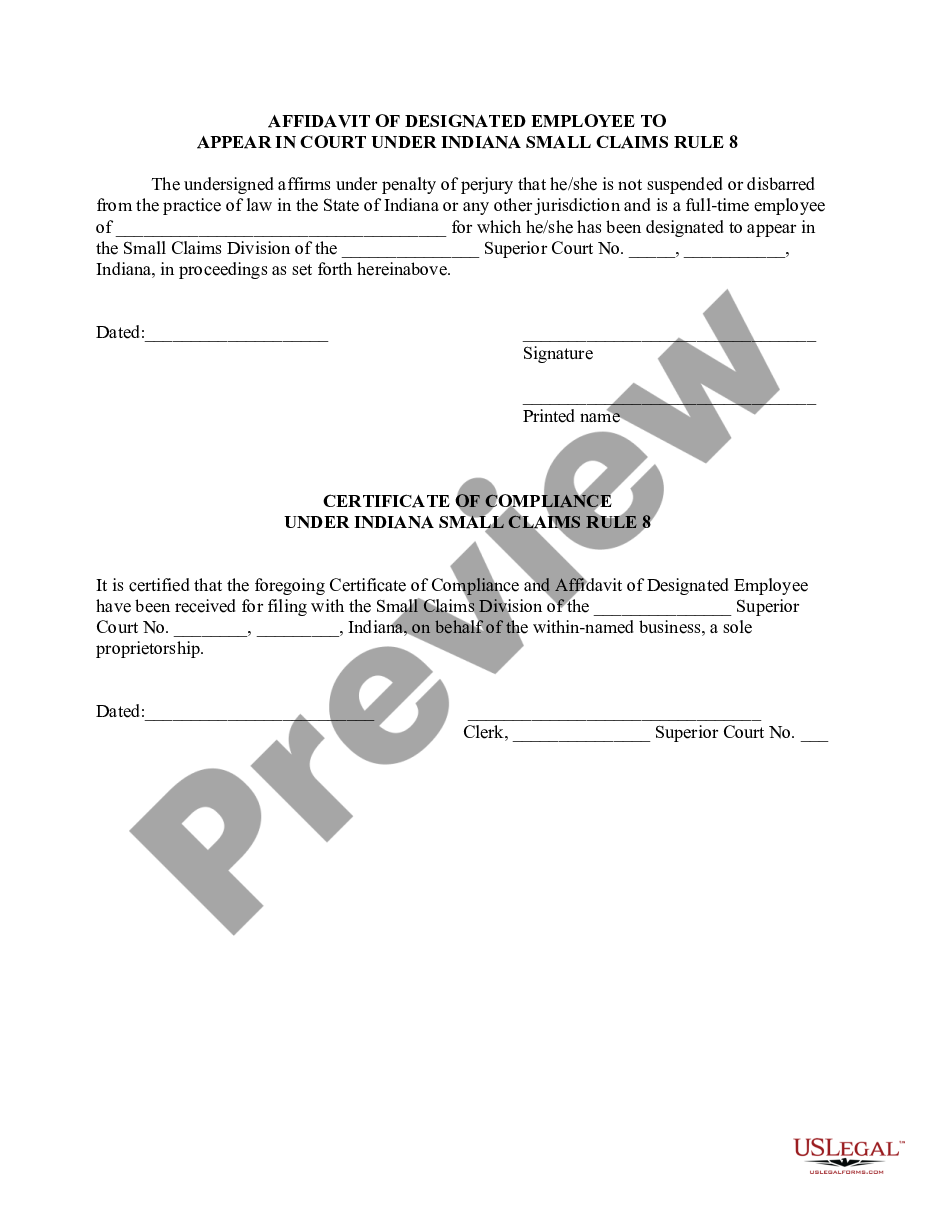 Indianapolis Indiana Certificate of Compliance Sole Proprietorship