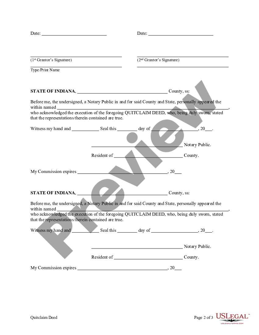 Indiana Quitclaim Deed From Two Individuals Husband And Wife To Four Individuals In 7215